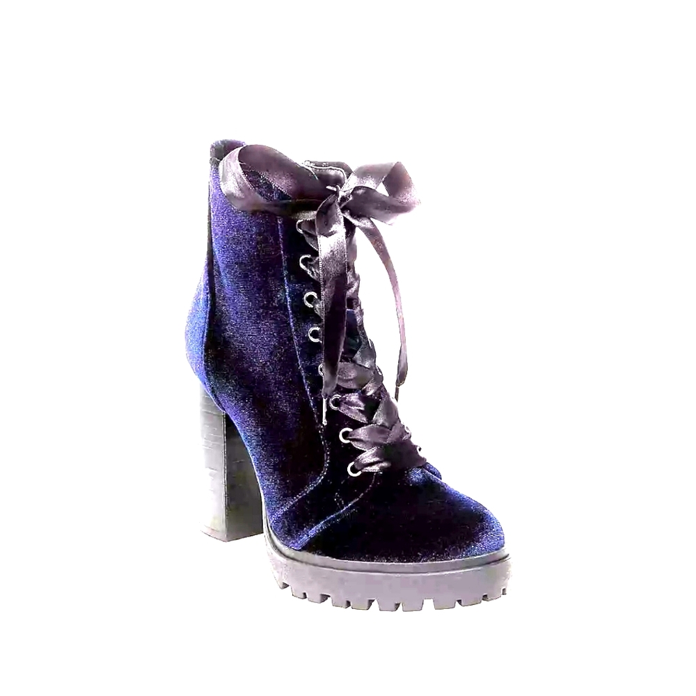 Blue Velvet Lace Up Booties